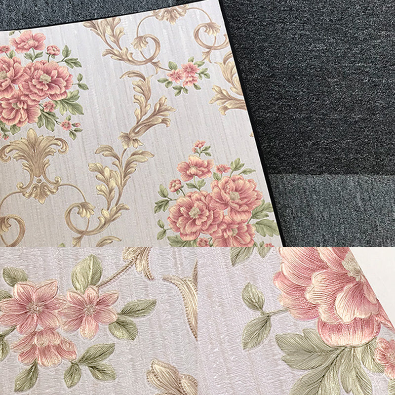 Flower Peonies Wallpaper Roll Countryside Vinyl Wall Art in Soft Color for Bedroom Clearhalo 'Country wall decor' 'Rustic' 'Wallpaper' Wall Decor' 1218593