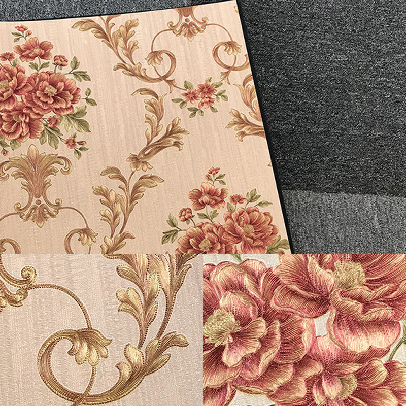 Flower Peonies Wallpaper Roll Countryside Vinyl Wall Art in Soft Color for Bedroom Clearhalo 'Country wall decor' 'Rustic' 'Wallpaper' Wall Decor' 1218596