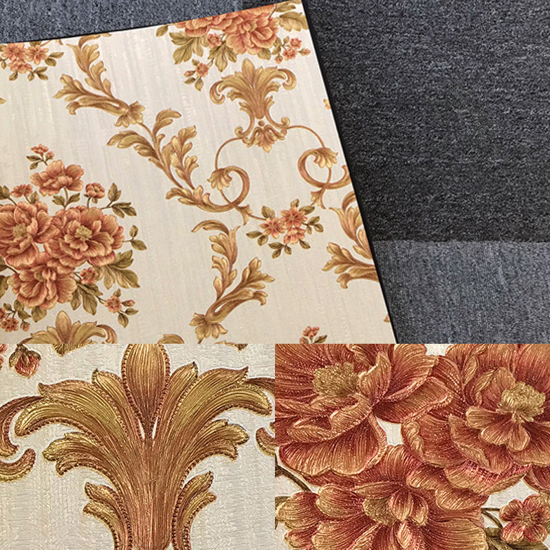 Flower Peonies Wallpaper Roll Countryside Vinyl Wall Art in Soft Color for Bedroom Light Yellow Clearhalo 'Country wall decor' 'Rustic' 'Wallpaper' Wall Decor' 1218598