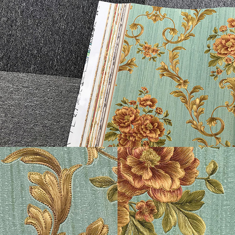 Flower Peonies Wallpaper Roll Countryside Vinyl Wall Art in Soft Color for Bedroom Clearhalo 'Country wall decor' 'Rustic' 'Wallpaper' Wall Decor' 1218601