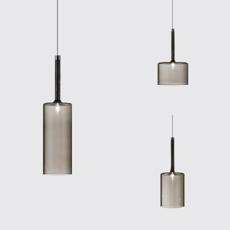Nickle Cylindrical/Drum/Long Column Suspension Pendant Modernist 1 Light Grey/Red/Orange Glass Led Hanging Light Fixture Clearhalo 'Ceiling Lights' 'Glass shade' 'Glass' 'Modern Pendants' 'Modern' 'Pendant Lights' 'Pendants' Lighting' 121879