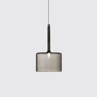 Nickle Cylindrical/Drum/Long Column Suspension Pendant Modernist 1 Light Grey/Red/Orange Glass Led Hanging Light Fixture Grey Drum Clearhalo 'Ceiling Lights' 'Glass shade' 'Glass' 'Modern Pendants' 'Modern' 'Pendant Lights' 'Pendants' Lighting' 121880