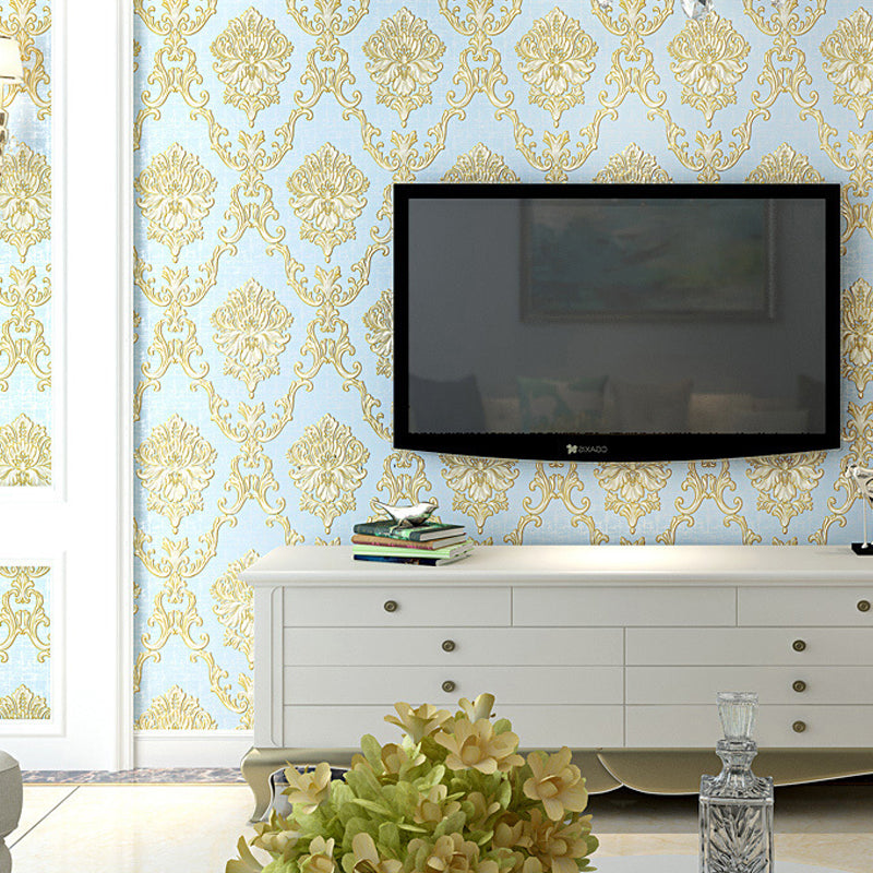 Luxury Flower Wallpaper Light-Color Jacquard Wall Covering for Living Room, Unpasted Light Blue Clearhalo 'Wall Decor' 'Wallpaper' 1218816