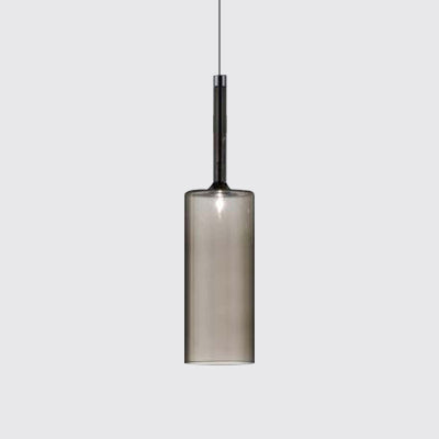 Nickle Cylindrical/Drum/Long Column Suspension Pendant Modernist 1 Light Grey/Red/Orange Glass Led Hanging Light Fixture Grey Long Column Clearhalo 'Ceiling Lights' 'Glass shade' 'Glass' 'Modern Pendants' 'Modern' 'Pendant Lights' 'Pendants' Lighting' 121882