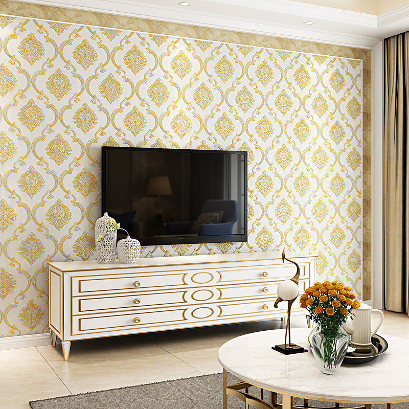 Self-Adhesive Jacquard Trellis Wallpaper Glam 3D Embossed Wall Decor in Light Color, Removable Light Yellow Clearhalo 'Wall Decor' 'Wallpaper' 1218843