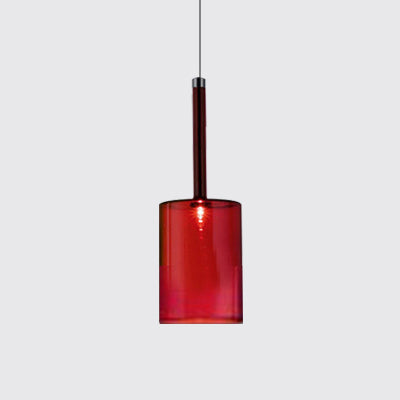Nickle Cylindrical/Drum/Long Column Suspension Pendant Modernist 1 Light Grey/Red/Orange Glass Led Hanging Light Fixture Red Cylinder Clearhalo 'Ceiling Lights' 'Glass shade' 'Glass' 'Modern Pendants' 'Modern' 'Pendant Lights' 'Pendants' Lighting' 121886