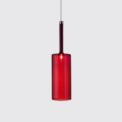 Nickle Cylindrical/Drum/Long Column Suspension Pendant Modernist 1 Light Grey/Red/Orange Glass Led Hanging Light Fixture Red Long Column Clearhalo 'Ceiling Lights' 'Glass shade' 'Glass' 'Modern Pendants' 'Modern' 'Pendant Lights' 'Pendants' Lighting' 121887