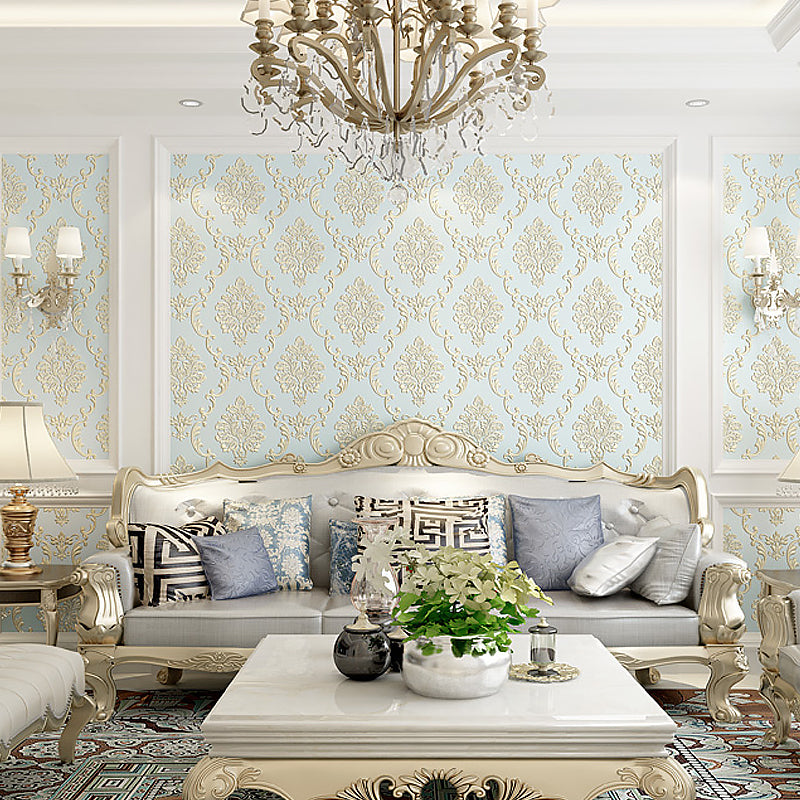 Stick On Glam Damask Wallpaper Embossed Temporary Soft-Color Wall Decor for Bedroom Light Blue Clearhalo 'Wall Decor' 'Wallpaper' 1218887