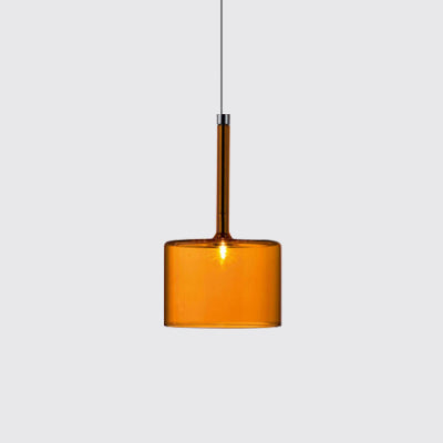 Nickle Cylindrical/Drum/Long Column Suspension Pendant Modernist 1 Light Grey/Red/Orange Glass Led Hanging Light Fixture Orange Drum Clearhalo 'Ceiling Lights' 'Glass shade' 'Glass' 'Modern Pendants' 'Modern' 'Pendant Lights' 'Pendants' Lighting' 121889
