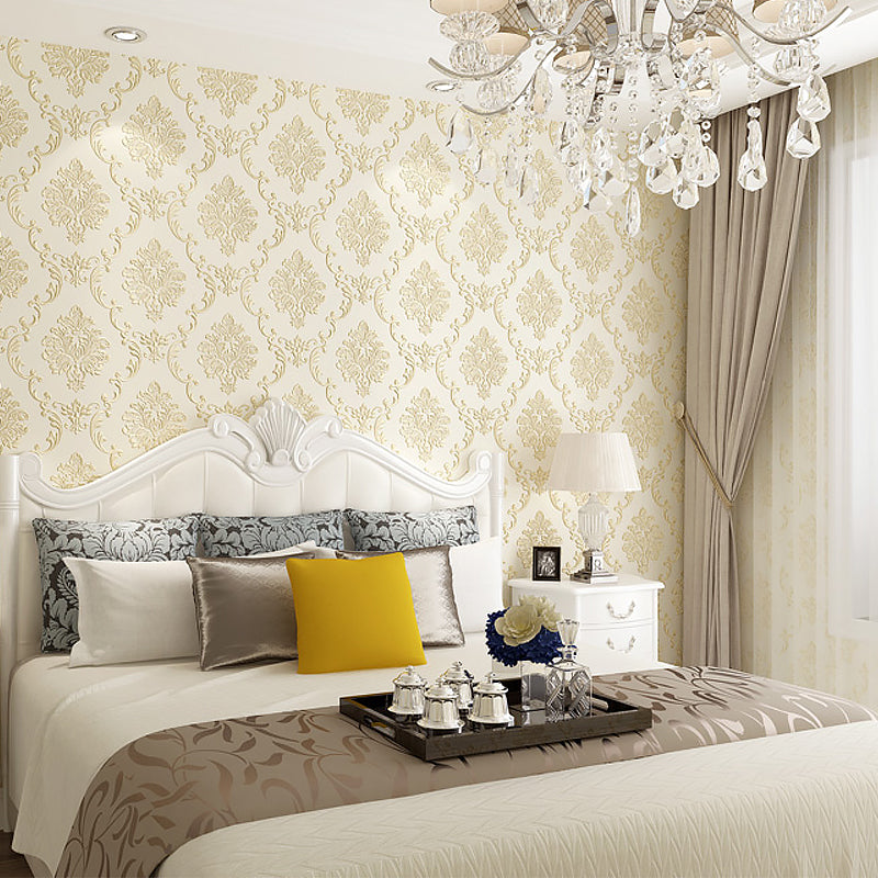 Stick On Glam Damask Wallpaper Embossed Temporary Soft-Color Wall Decor for Bedroom Beige Clearhalo 'Wall Decor' 'Wallpaper' 1218891