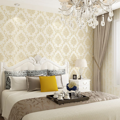 Stick On Glam Damask Wallpaper Embossed Temporary Soft-Color Wall Decor for Bedroom Beige Clearhalo 'Wall Decor' 'Wallpaper' 1218891