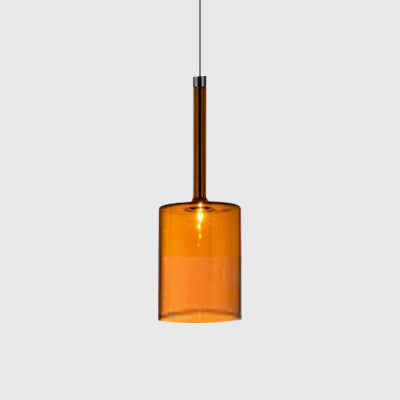 Nickle Cylindrical/Drum/Long Column Suspension Pendant Modernist 1 Light Grey/Red/Orange Glass Led Hanging Light Fixture Orange Cylinder Clearhalo 'Ceiling Lights' 'Glass shade' 'Glass' 'Modern Pendants' 'Modern' 'Pendant Lights' 'Pendants' Lighting' 121890