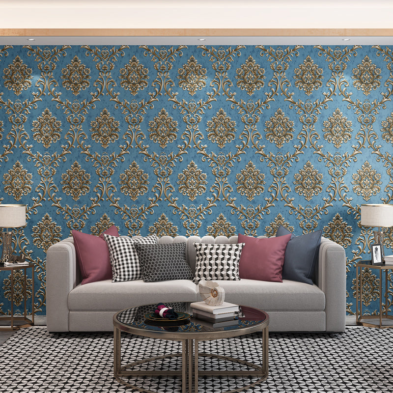 Luxe Damask Temporary Wallpaper Roll in Dark Color Living Room Peel and Stick Wall Art, 17.1-sq ft Light Blue Clearhalo 'Wall Decor' 'Wallpaper' 1218906