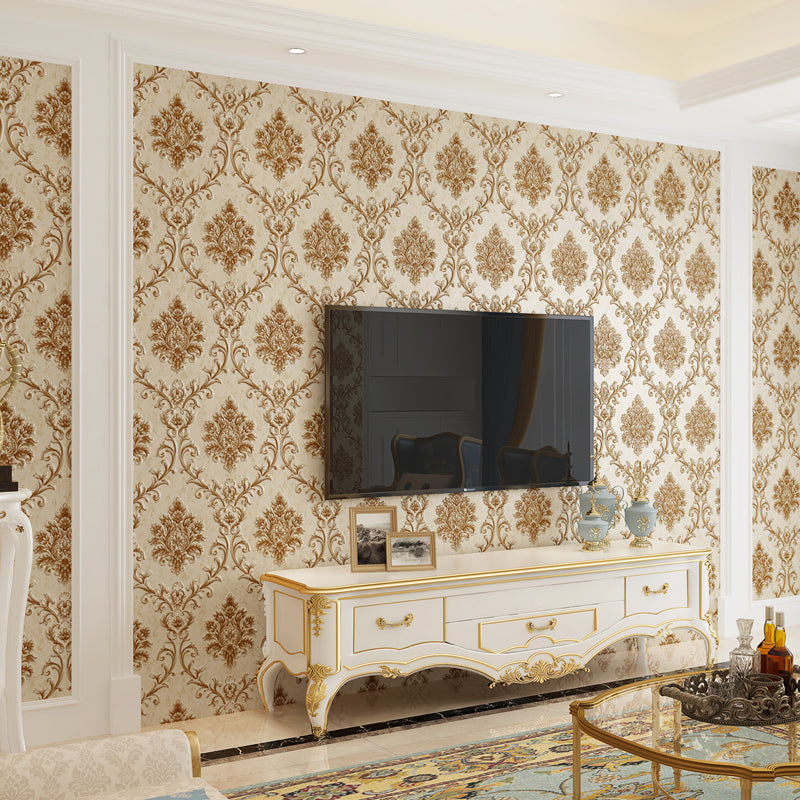 Luxe Damask Temporary Wallpaper Roll in Dark Color Living Room Peel and Stick Wall Art, 17.1-sq ft Yellow Clearhalo 'Wall Decor' 'Wallpaper' 1218910