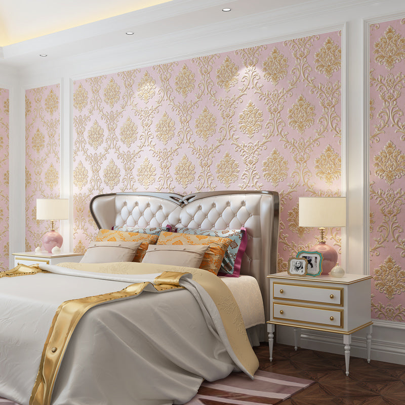 Luxe Damask Temporary Wallpaper Roll in Dark Color Living Room Peel and Stick Wall Art, 17.1-sq ft Light Pink Clearhalo 'Wall Decor' 'Wallpaper' 1218914