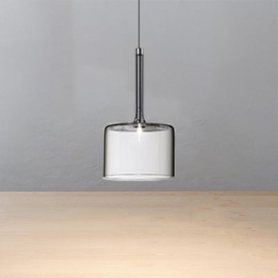 Nickle Cylindrical/Drum/Long Column Suspension Pendant Modernist 1 Light Grey/Red/Orange Glass Led Hanging Light Fixture Clearhalo 'Ceiling Lights' 'Glass shade' 'Glass' 'Modern Pendants' 'Modern' 'Pendant Lights' 'Pendants' Lighting' 121892