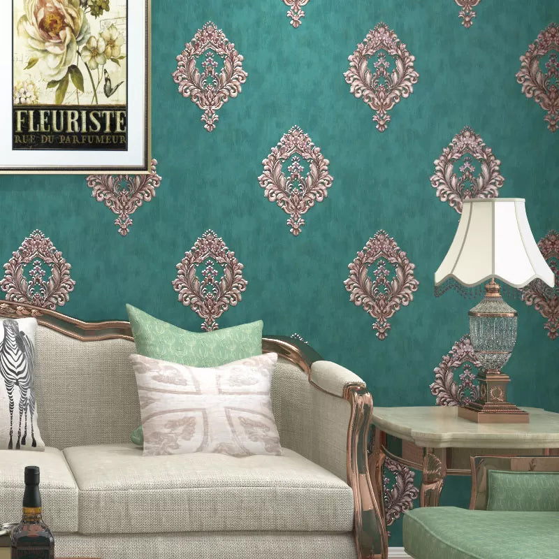 Medallion Wallpaper Luxury Embroidery Wall Covering in Pastel Color for Accent Wall Peacock Green Clearhalo 'Wall Decor' 'Wallpaper' 1218921