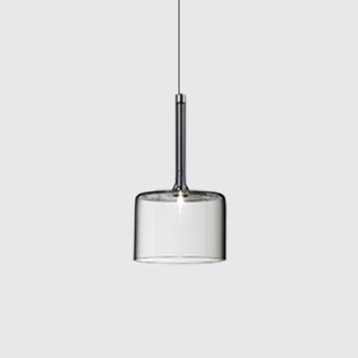 Nickle Cylindrical/Drum/Long Column Suspension Pendant Modernist 1 Light Grey/Red/Orange Glass Led Hanging Light Fixture Clear Drum Clearhalo 'Ceiling Lights' 'Glass shade' 'Glass' 'Modern Pendants' 'Modern' 'Pendant Lights' 'Pendants' Lighting' 121893