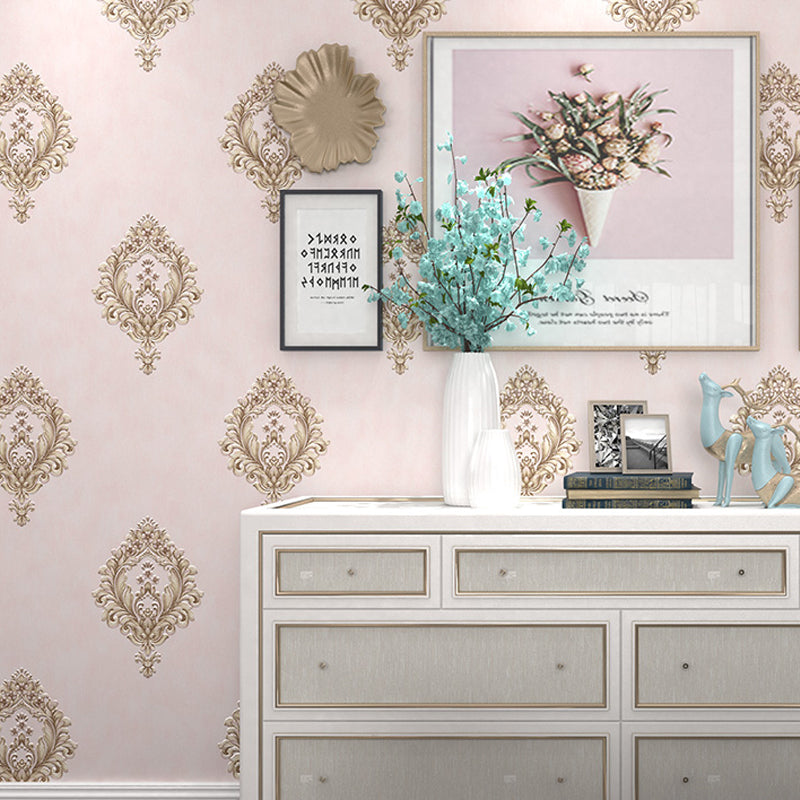 Medallion Wallpaper Luxury Embroidery Wall Covering in Pastel Color for Accent Wall Light Pink Clearhalo 'Wall Decor' 'Wallpaper' 1218933