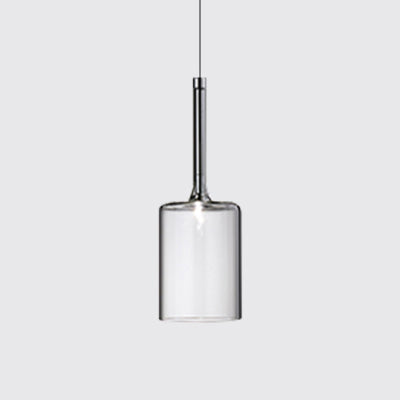 Nickle Cylindrical/Drum/Long Column Suspension Pendant Modernist 1 Light Grey/Red/Orange Glass Led Hanging Light Fixture Clear Cylinder Clearhalo 'Ceiling Lights' 'Glass shade' 'Glass' 'Modern Pendants' 'Modern' 'Pendant Lights' 'Pendants' Lighting' 121894
