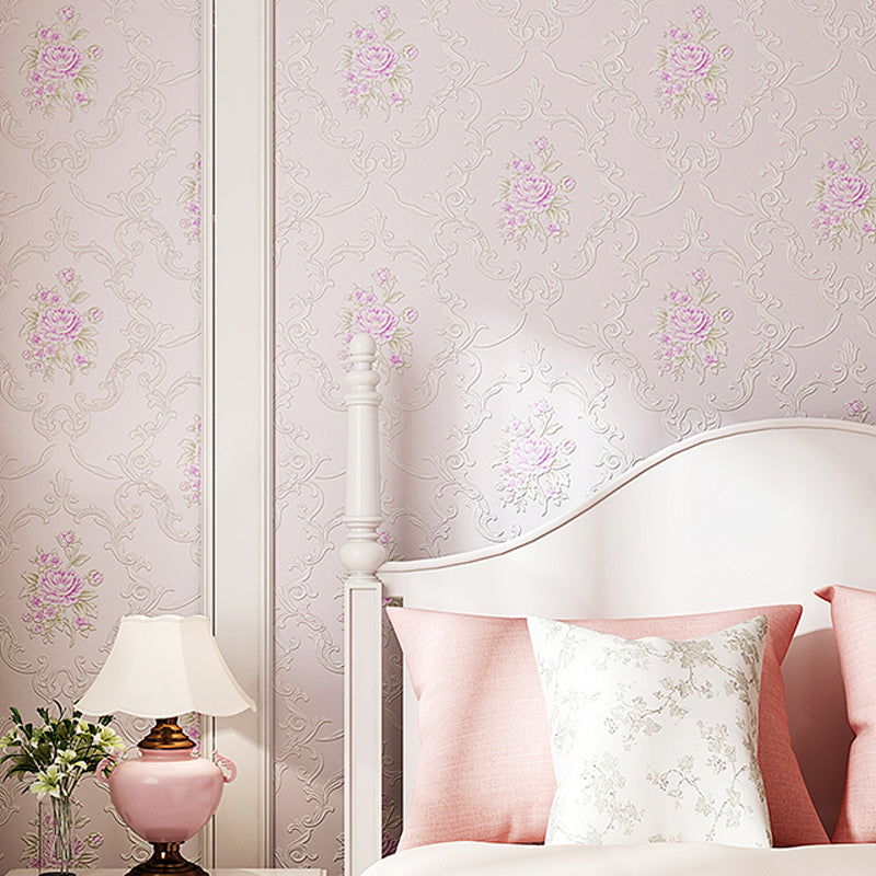 Countryside Flower Peony Wallpaper Light-Color Stain Resistant Wall Art for Bedroom Pink Clearhalo 'Country wall decor' 'Rustic' 'Wallpaper' Wall Decor' 1218948