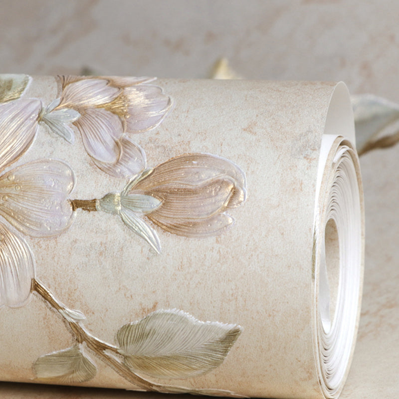 Rustic Plum Flower Wallpaper for Bedroom 31' L x 20.5" W Wall Covering in Soft Color Clearhalo 'Country wall decor' 'Rustic' 'Wallpaper' Wall Decor' 1218959