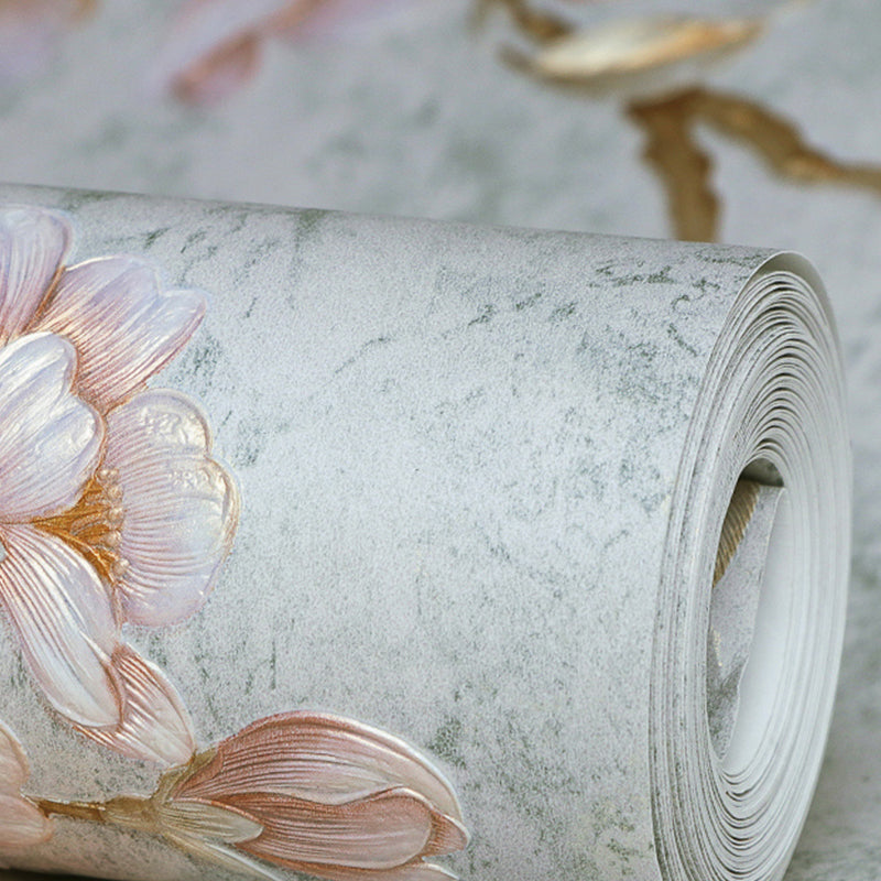 Rustic Plum Flower Wallpaper for Bedroom 31' L x 20.5" W Wall Covering in Soft Color Clearhalo 'Country wall decor' 'Rustic' 'Wallpaper' Wall Decor' 1218962