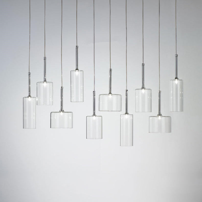 Nickle Cylindrical/Drum/Long Column Suspension Pendant Modernist 1 Light Grey/Red/Orange Glass Led Hanging Light Fixture Clearhalo 'Ceiling Lights' 'Glass shade' 'Glass' 'Modern Pendants' 'Modern' 'Pendant Lights' 'Pendants' Lighting' 121897
