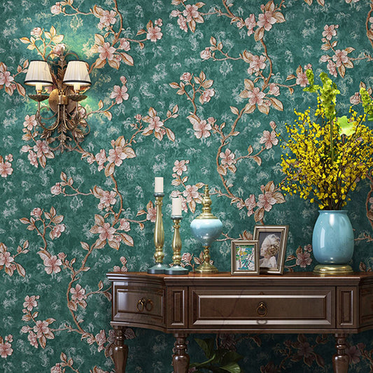 Rustic Plum Flower Wallpaper for Bedroom 31' L x 20.5" W Wall Covering in Soft Color Clearhalo 'Country wall decor' 'Rustic' 'Wallpaper' Wall Decor' 1218970