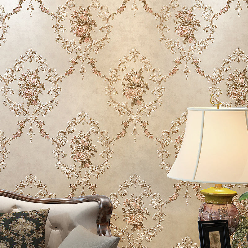 Flowers Lattice Wallpaper Roll Rustic Style Non-Woven Fabric Wall Decor in Light Color Beige Clearhalo 'Country wall decor' 'Rustic' 'Wallpaper' Wall Decor' 1218993