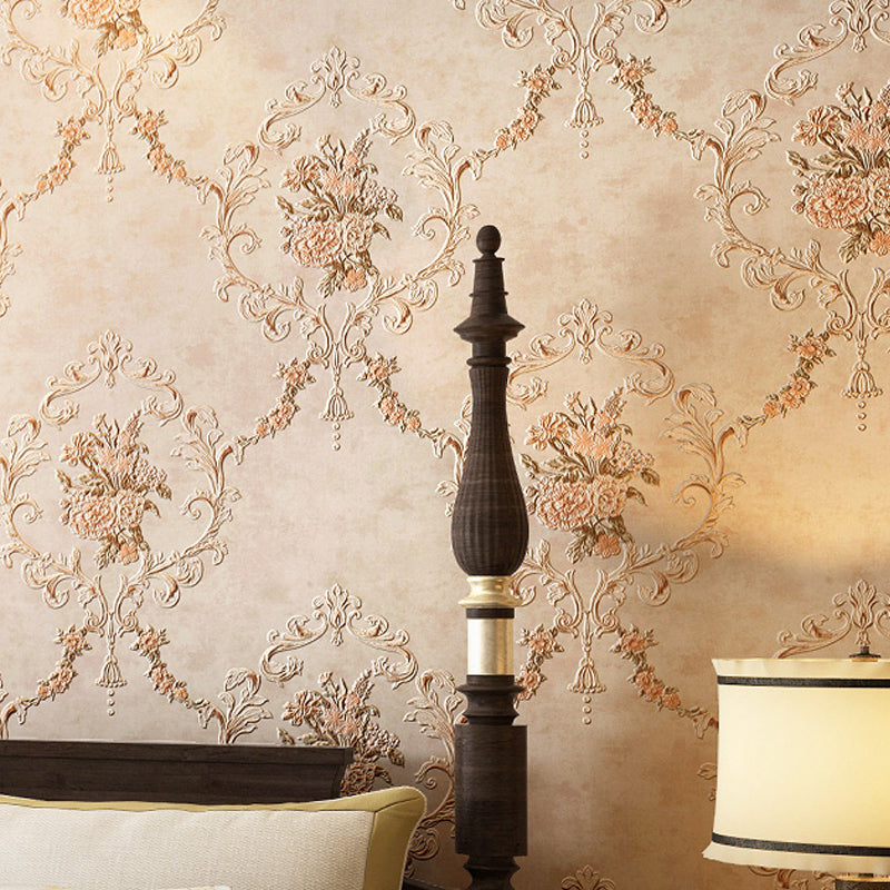 Flowers Lattice Wallpaper Roll Rustic Style Non-Woven Fabric Wall Decor in Light Color Yellow Clearhalo 'Country wall decor' 'Rustic' 'Wallpaper' Wall Decor' 1219002