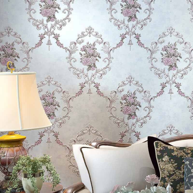 Flowers Lattice Wallpaper Roll Rustic Style Non-Woven Fabric Wall Decor in Light Color Gray-Purple Clearhalo 'Country wall decor' 'Rustic' 'Wallpaper' Wall Decor' 1219007