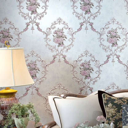 Flowers Lattice Wallpaper Roll Rustic Style Non-Woven Fabric Wall Decor in Light Color Gray-Purple Clearhalo 'Country wall decor' 'Rustic' 'Wallpaper' Wall Decor' 1219007