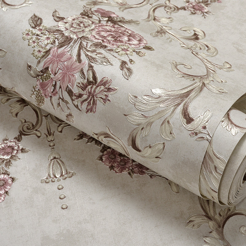 Flowers Lattice Wallpaper Roll Rustic Style Non-Woven Fabric Wall Decor in Light Color Clearhalo 'Country wall decor' 'Rustic' 'Wallpaper' Wall Decor' 1219008