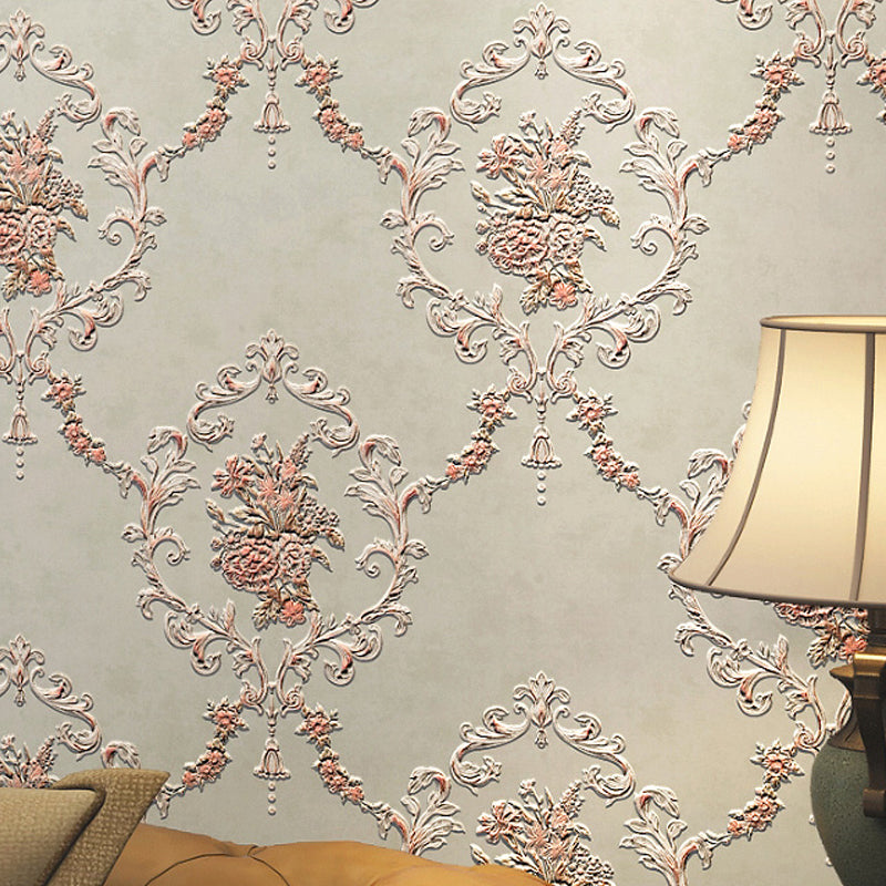 Flowers Lattice Wallpaper Roll Rustic Style Non-Woven Fabric Wall Decor in Light Color Green Clearhalo 'Country wall decor' 'Rustic' 'Wallpaper' Wall Decor' 1219011