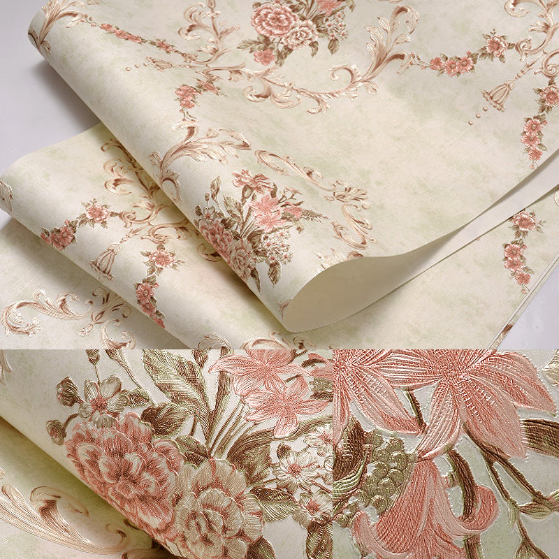 Flowers Lattice Wallpaper Roll Rustic Style Non-Woven Fabric Wall Decor in Light Color Clearhalo 'Country wall decor' 'Rustic' 'Wallpaper' Wall Decor' 1219012