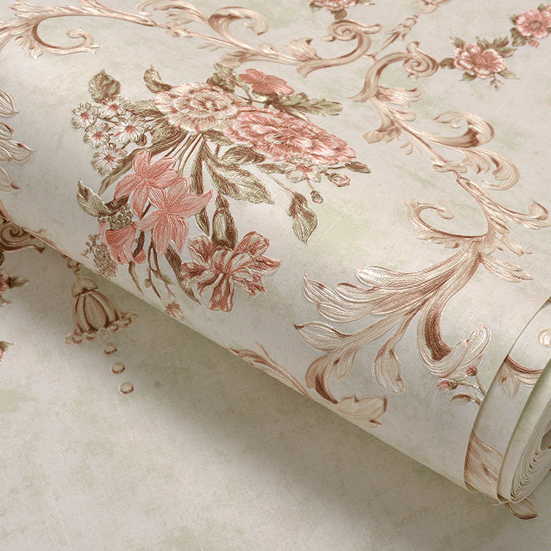 Flowers Lattice Wallpaper Roll Rustic Style Non-Woven Fabric Wall Decor in Light Color Clearhalo 'Country wall decor' 'Rustic' 'Wallpaper' Wall Decor' 1219013