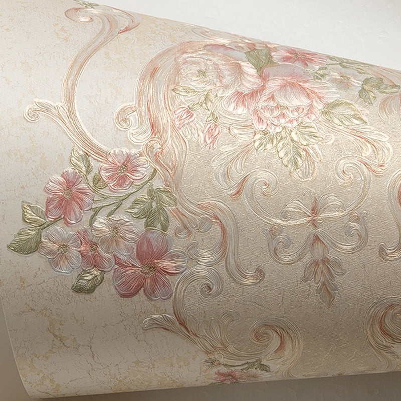 Rural Floral Wallpaper Non-Woven Cloth Waterproof Light Color Wall Art for Bedroom Clearhalo 'Country wall decor' 'Rustic' 'Wallpaper' Wall Decor' 1219017