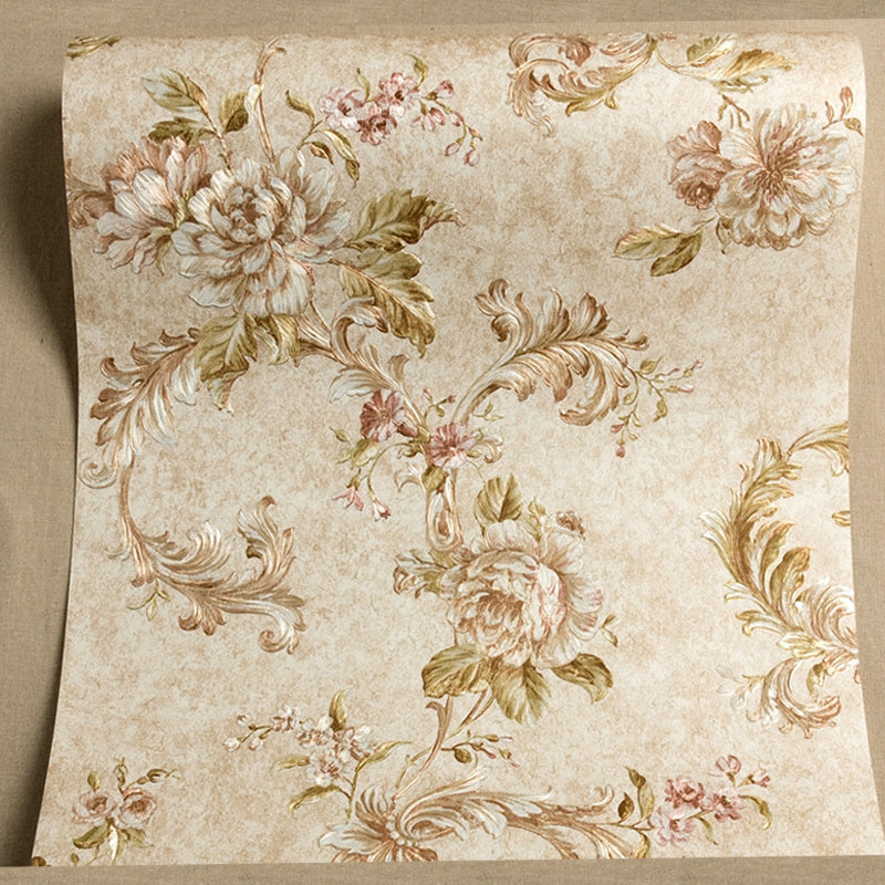 Blossoming Peony Wallpaper Soft-Color Farmhouse Wall Covering for Living Room, Non-Pasted Clearhalo 'Country wall decor' 'Rustic' 'Wallpaper' Wall Decor' 1219029