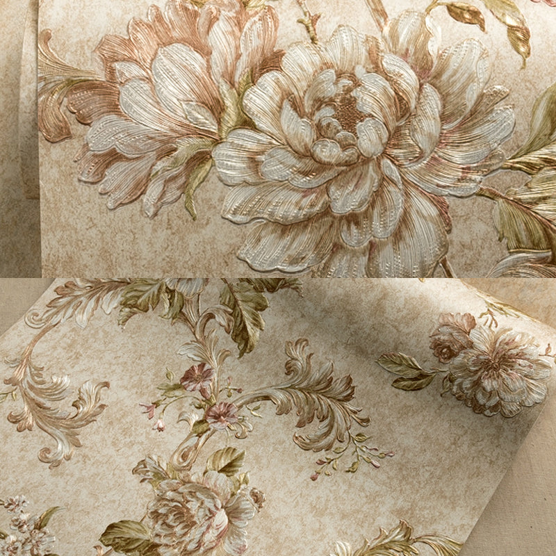Blossoming Peony Wallpaper Soft-Color Farmhouse Wall Covering for Living Room, Non-Pasted Clearhalo 'Country wall decor' 'Rustic' 'Wallpaper' Wall Decor' 1219030