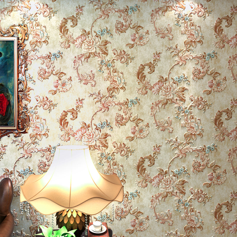 Blossoming Peony Wallpaper Soft-Color Farmhouse Wall Covering for Living Room, Non-Pasted Light Brown Clearhalo 'Country wall decor' 'Rustic' 'Wallpaper' Wall Decor' 1219032