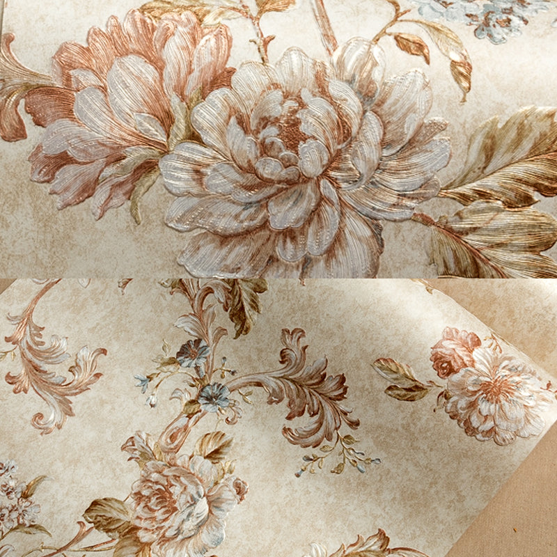 Blossoming Peony Wallpaper Soft-Color Farmhouse Wall Covering for Living Room, Non-Pasted Clearhalo 'Country wall decor' 'Rustic' 'Wallpaper' Wall Decor' 1219034