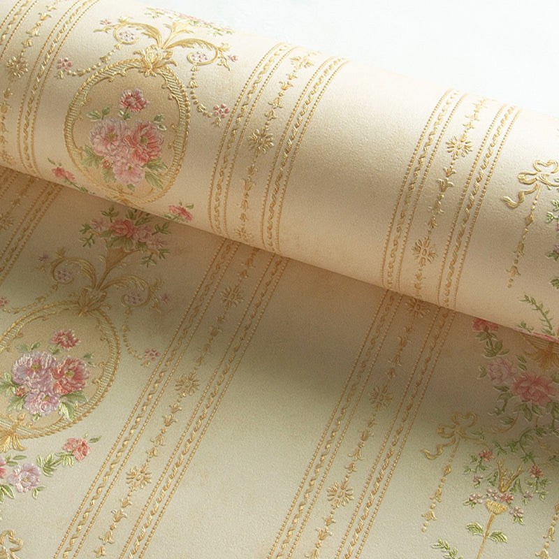 Cottage Striped Wallpaper Roll Soft-Color Flower Wall Decor for Living Room, 54.2-sq ft Clearhalo 'Country wall decor' 'Rustic' 'Wallpaper' Wall Decor' 1219090