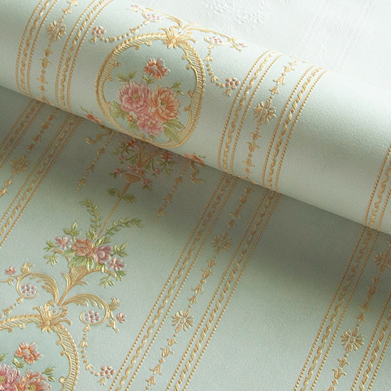 Cottage Striped Wallpaper Roll Soft-Color Flower Wall Decor for Living Room, 54.2-sq ft Clearhalo 'Country wall decor' 'Rustic' 'Wallpaper' Wall Decor' 1219093