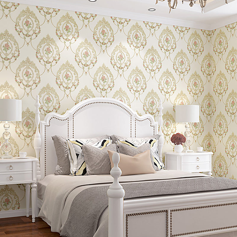 Rural Peony Blossom Wallpaper Roll Non-Woven Stain Resistant Light-Color Wall Art for Bedroom Beige Clearhalo 'Country wall decor' 'Rustic' 'Wallpaper' Wall Decor' 1219111