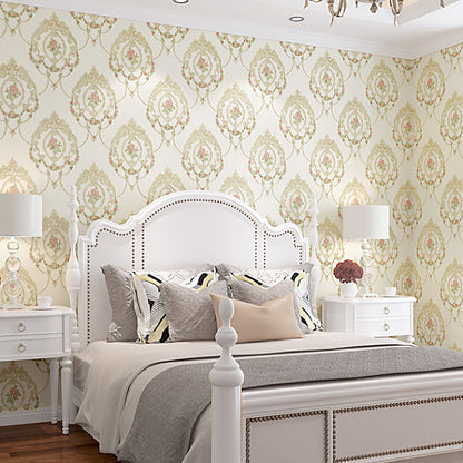 Rural Peony Blossom Wallpaper Roll Non-Woven Stain Resistant Light-Color Wall Art for Bedroom Beige Clearhalo 'Country wall decor' 'Rustic' 'Wallpaper' Wall Decor' 1219111