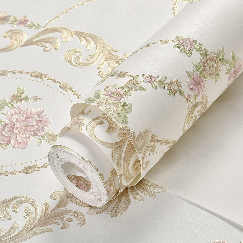 Rural Peony Blossom Wallpaper Roll Non-Woven Stain Resistant Light-Color Wall Art for Bedroom Clearhalo 'Country wall decor' 'Rustic' 'Wallpaper' Wall Decor' 1219113