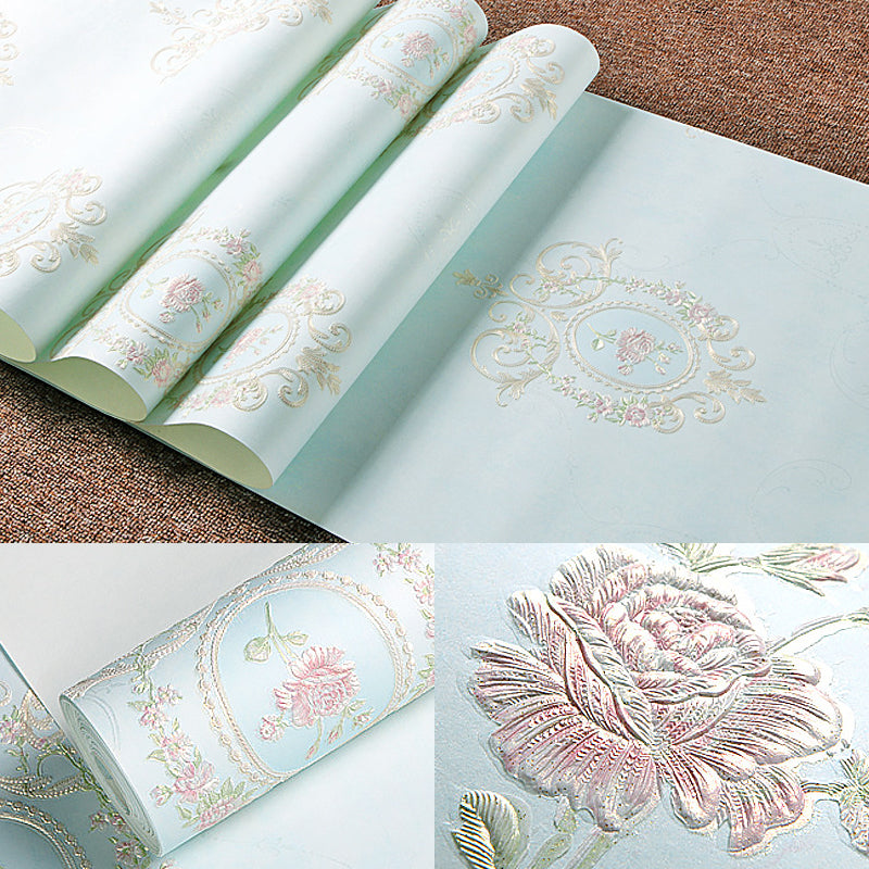 Pastel Color Peony Wallpaper Moisture Resistant Wall Covering for Bedroom, Unpasted Clearhalo 'Country wall decor' 'Rustic' 'Wallpaper' Wall Decor' 1219122