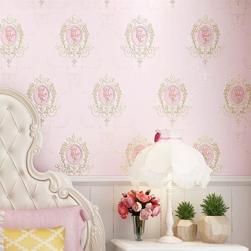 Pastel Color Peony Wallpaper Moisture Resistant Wall Covering for Bedroom, Unpasted Purple-Pink Clearhalo 'Country wall decor' 'Rustic' 'Wallpaper' Wall Decor' 1219124