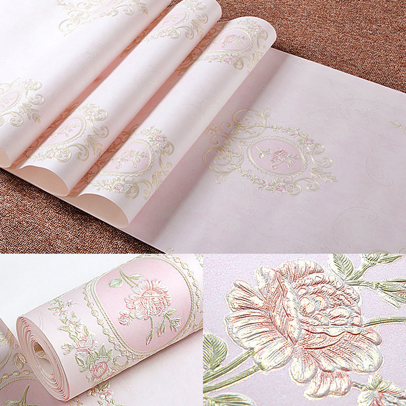 Pastel Color Peony Wallpaper Moisture Resistant Wall Covering for Bedroom, Unpasted Clearhalo 'Country wall decor' 'Rustic' 'Wallpaper' Wall Decor' 1219125